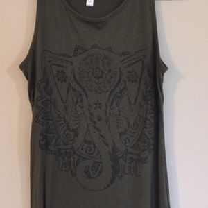 Army green maxi dress with elephant graphic